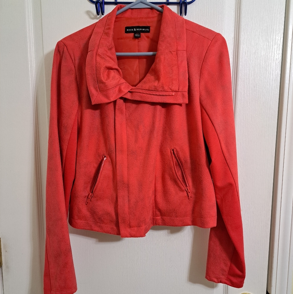 Rock & Republic Red Faux Suede Motorcycle Jacket Style size 14